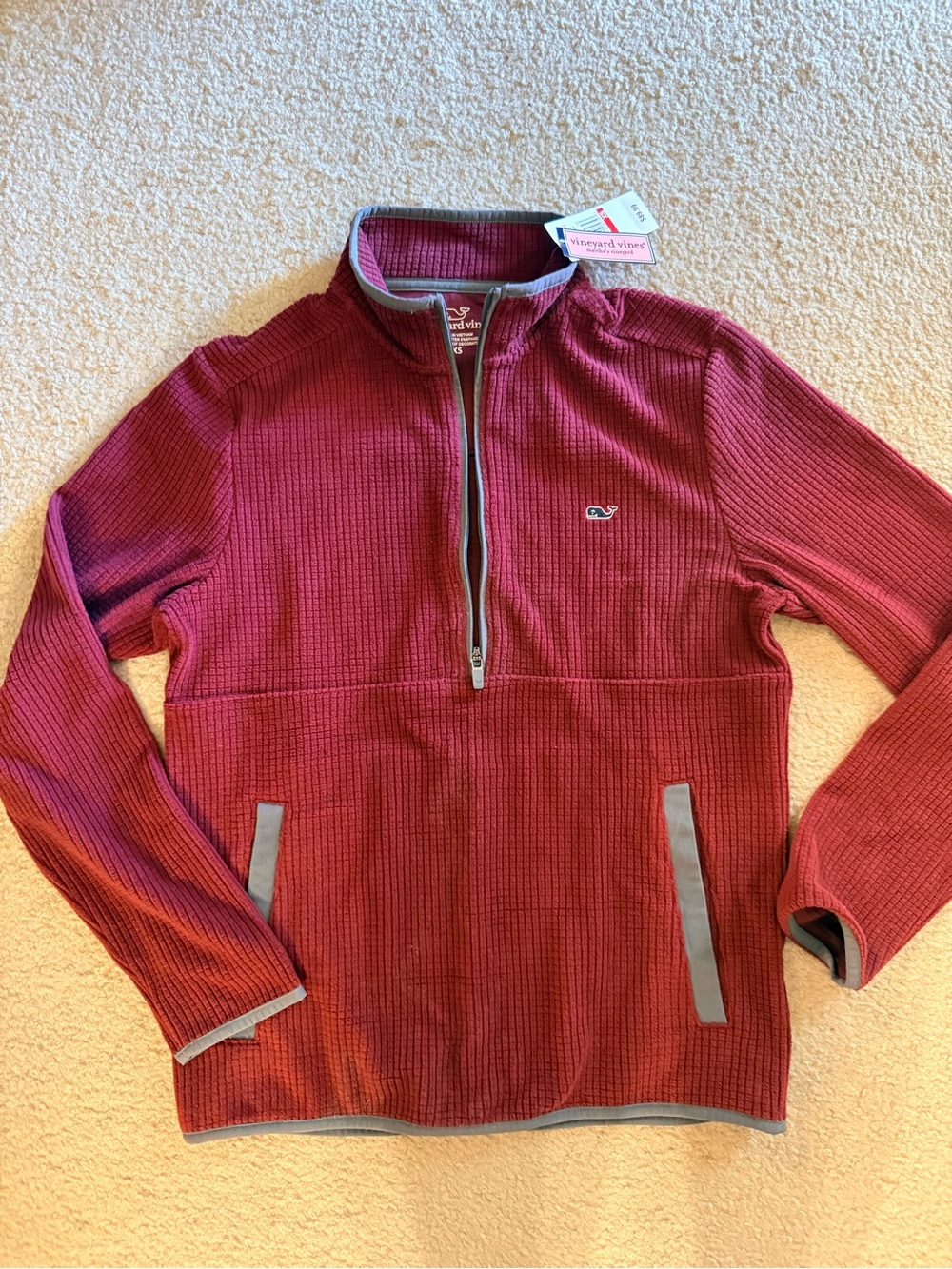 Vineyard Vines Men's Burgundy Quarter-Zip Waffle Pullover
